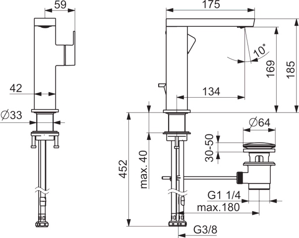 HA Einhebelmischer Waschtischbatterie HANSASTELA 5715 Ablaufgarnitur mit Zugstange Ausladung 175mm Chrom