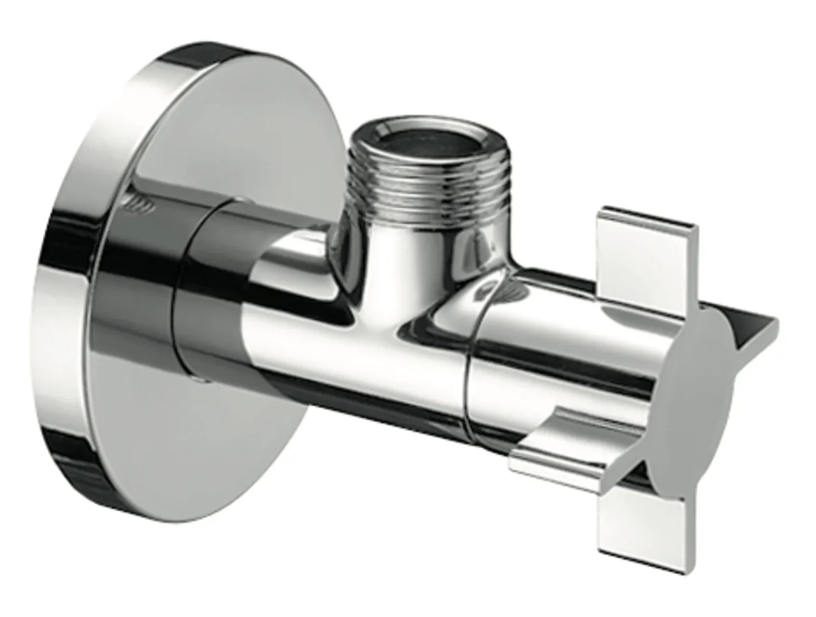 Design-Eckventil mit Regulierfunktion 4WING, Schubrosette Ø 60 mm, DN 15 G 1/2 AG, DN 15 G 1/2 AG, chrom Design-Eckventil mit Regulierfunktion 4WING, Schubrosette Ø 60 mm, DN 15 G 1/2 AG, DN 15 G 1/2 AG, chrom