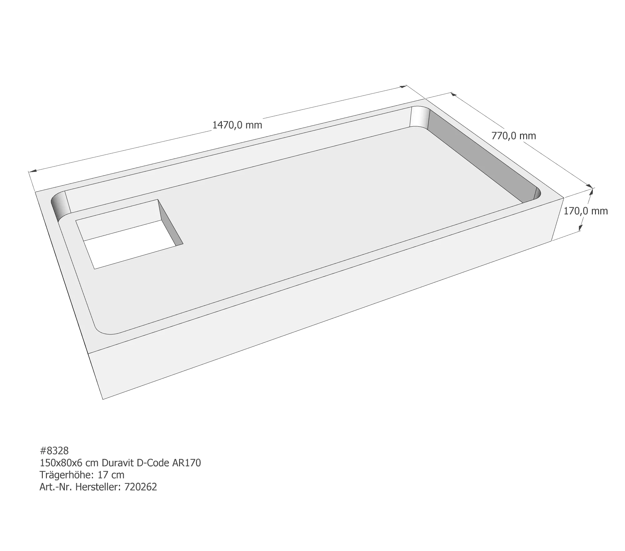 Duschwannenträger passend für Duravit D-Code 150 × 80 × 6 cm Breite: 80 cm / Länge: 150 cm