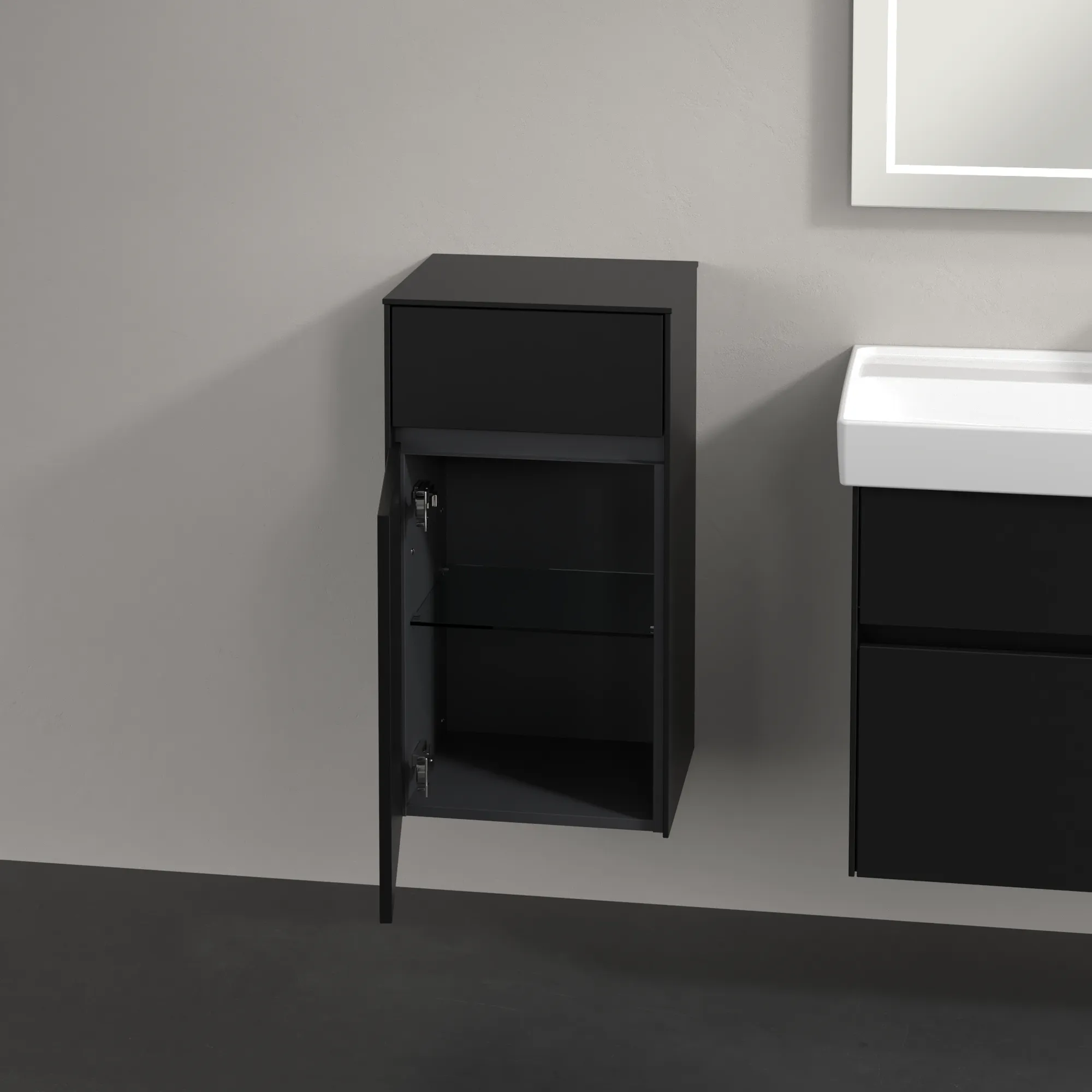 Villeroy & Boch Seitenschrank Collaro C03200, Volcano Black, 404x748x349 mm, 1 Tür, 1 Schublade mit SoftClosing, Wandmontage