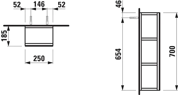 Offenes Spiegelelement BASE 185x250x700 2 Ablagen (fixiert) weiß matt