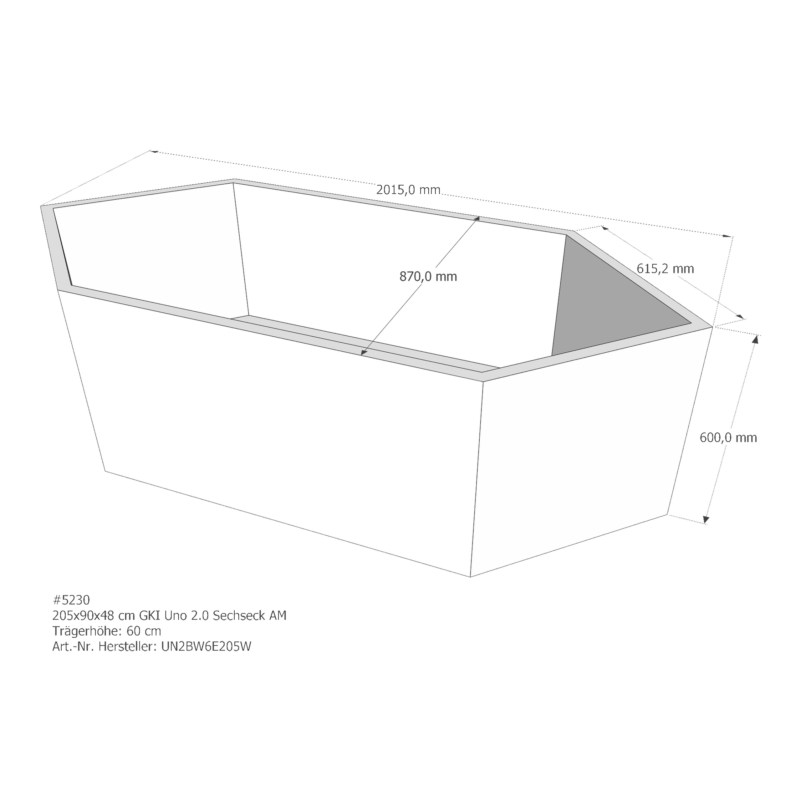 Duschwannenträger für GKI Uno 2.0 Sechseck 205 × 90 × 48 cm
