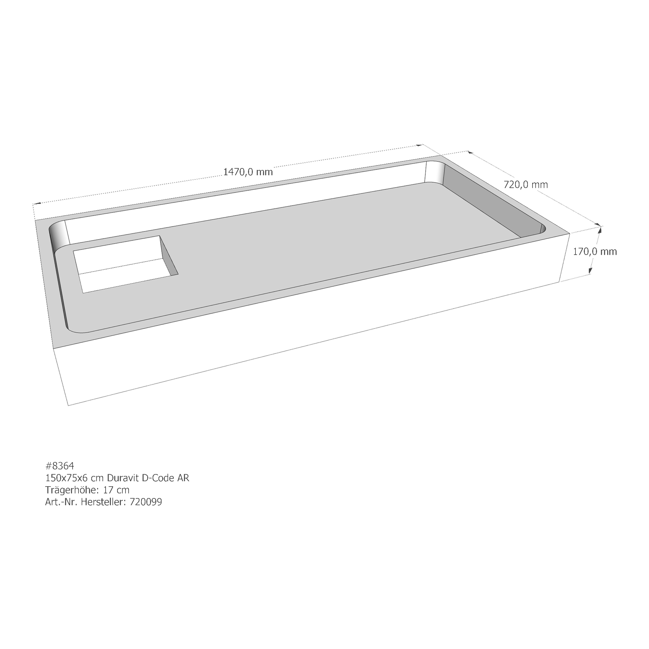 Duschwannenträger für Duravit D-Code 150 × 75 × 6 cm Duschwannenträger für Duravit D-Code 150 × 75 × 6 cm