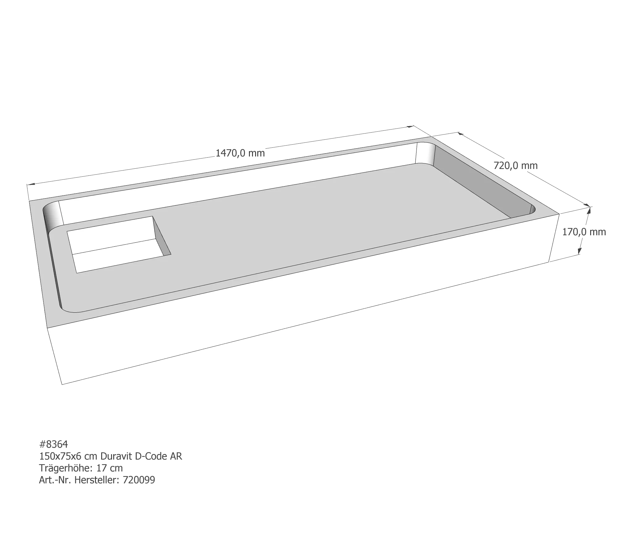 Duschwannenträger für Duravit D-Code 150 × 75 × 6 cm