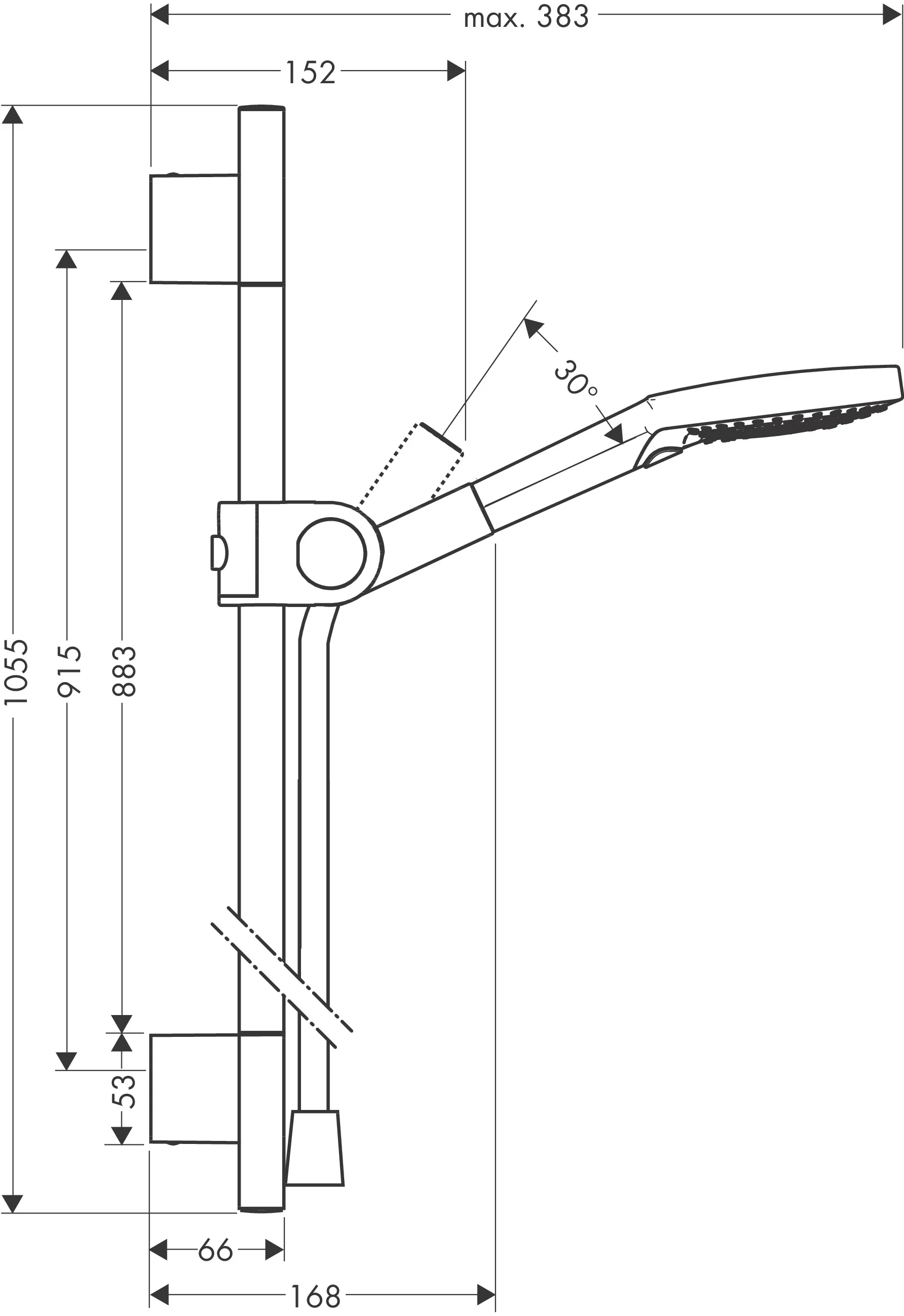 Hansgrohe AXOR Uno Brauseset Chrom, 0,90 m, Handbrause 120 3jet, Rain/RainAir/WhirlAir, QuickClean, verstellbarer Neigungswinkel