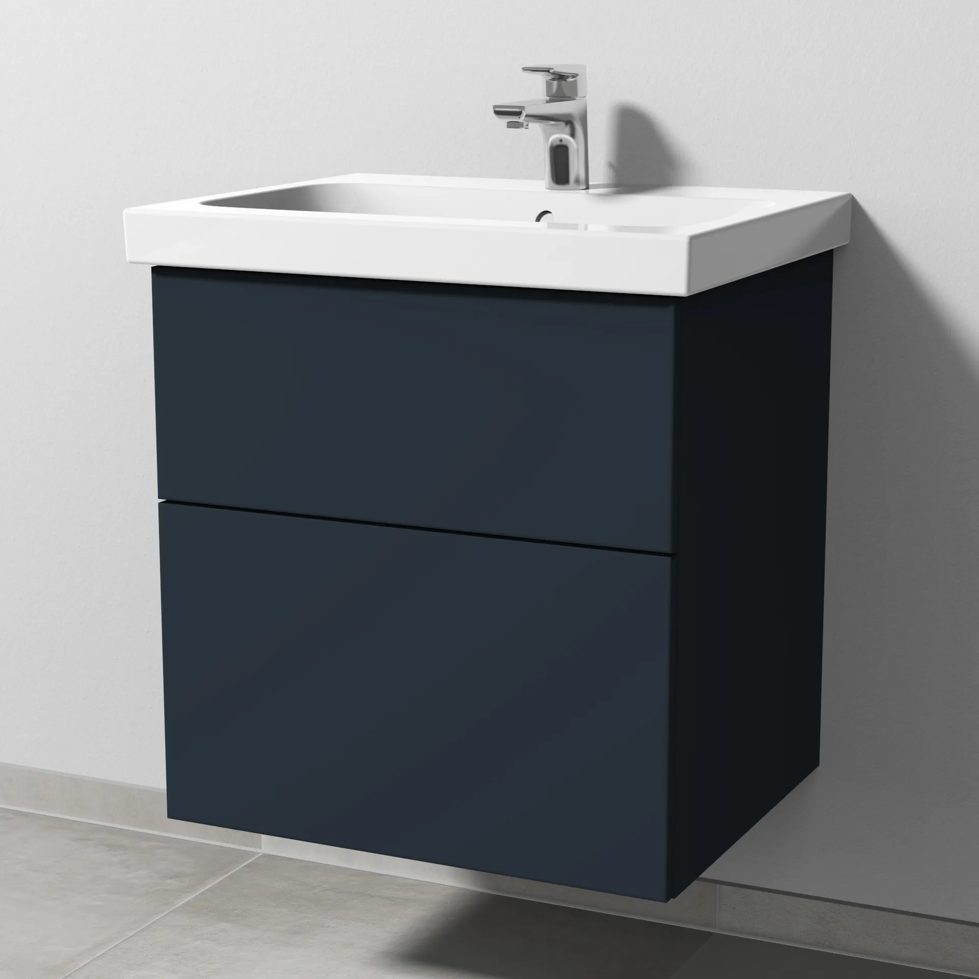 Sanipa Waschtischunterschrank „3way“ passend zu Keramik-Waschtische iCon Light von Geberit 560 × 591 × 462 mm in Marine (matt), Becken mittig, mit