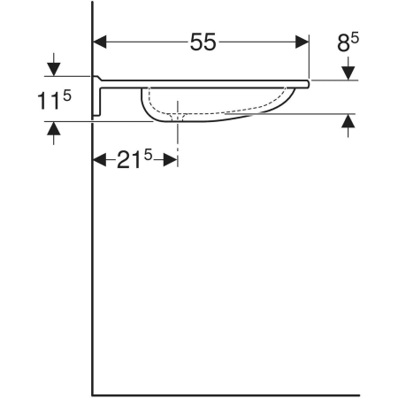 Publica Waschtisch eckiges Design, barrierefrei: B=70cm, T=55cm, Hahnloch=mittig, Überlauf=ohne, weiß-alpin