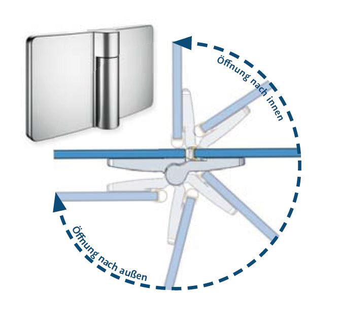 HSK Drehtür, pendelbar an Nebenteil „Aperto“ Drehtür mit Festfeld für Seitenteil Glas Chinchilla, Profile Chromoptik (Alu Hochglanz poliert), H: 2000 mm