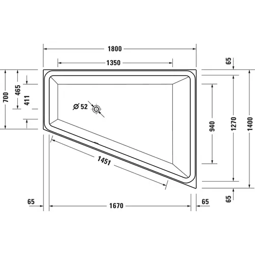 Badundu Badewanne trapez 1800 × 1400 mm, Mittelablauf Badundu Badewanne trapez 1800 × 1400 mm, Mittelablauf
