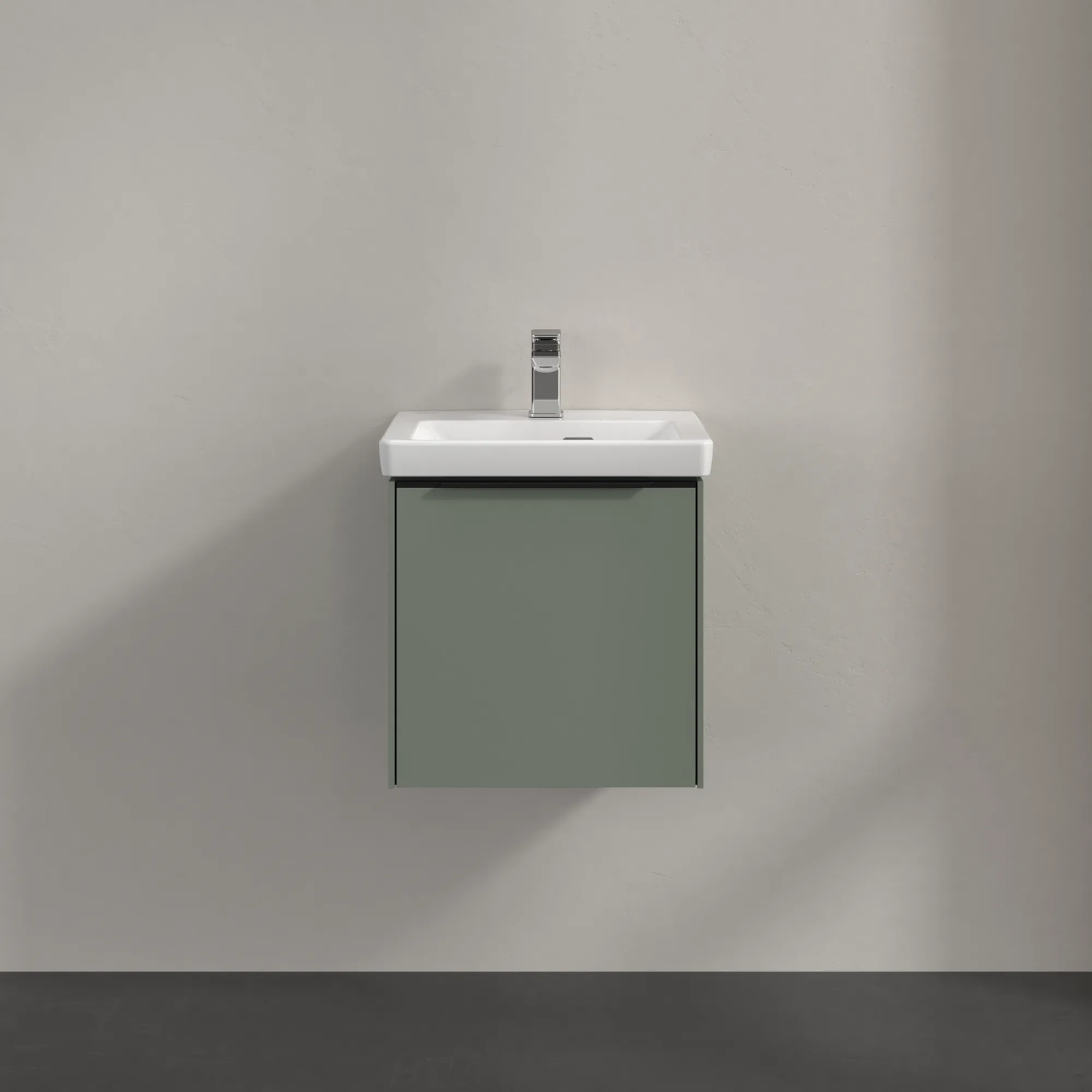 Villeroy & Boch Waschtischunterschrank mit Tür „Subway 3.0“ für Schrankwaschtisch 423 × 429 × 378 mm Soft Green, 1 Tür, für Becken mittig, Anschlag links Villeroy & Boch Waschtischunterschrank mit Tür „Subway 3.0“ für Schrankwaschtisch 423 × 429 × 378 mm Soft Green, 1 Tür, für Becken mittig, Anschlag links