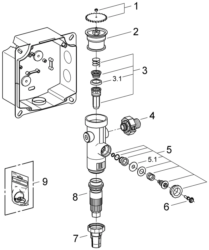 Druckspüler für WC 37153, DN 20, Wandeinbau, Vorabsperrung, 6-9l einstellbar