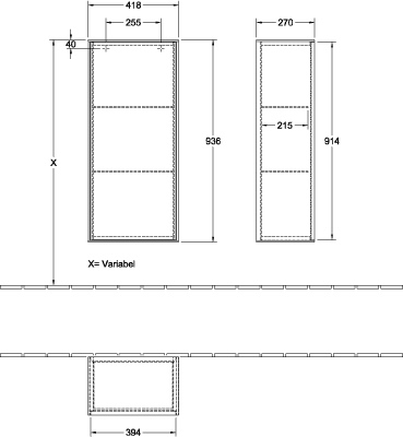 Villeroy & Boch Seitenschrank „Finion“ 41,8 × 93,6 × 27 cm 1 Tür, Anschlag rechts in Anschlag rechts