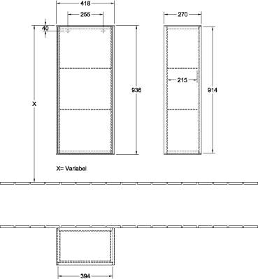 Villeroy & Boch Seitenschrank „Finion“ 41,8 × 93,6 × 27 cm 1 Tür, Anschlag rechts Anschlag rechts