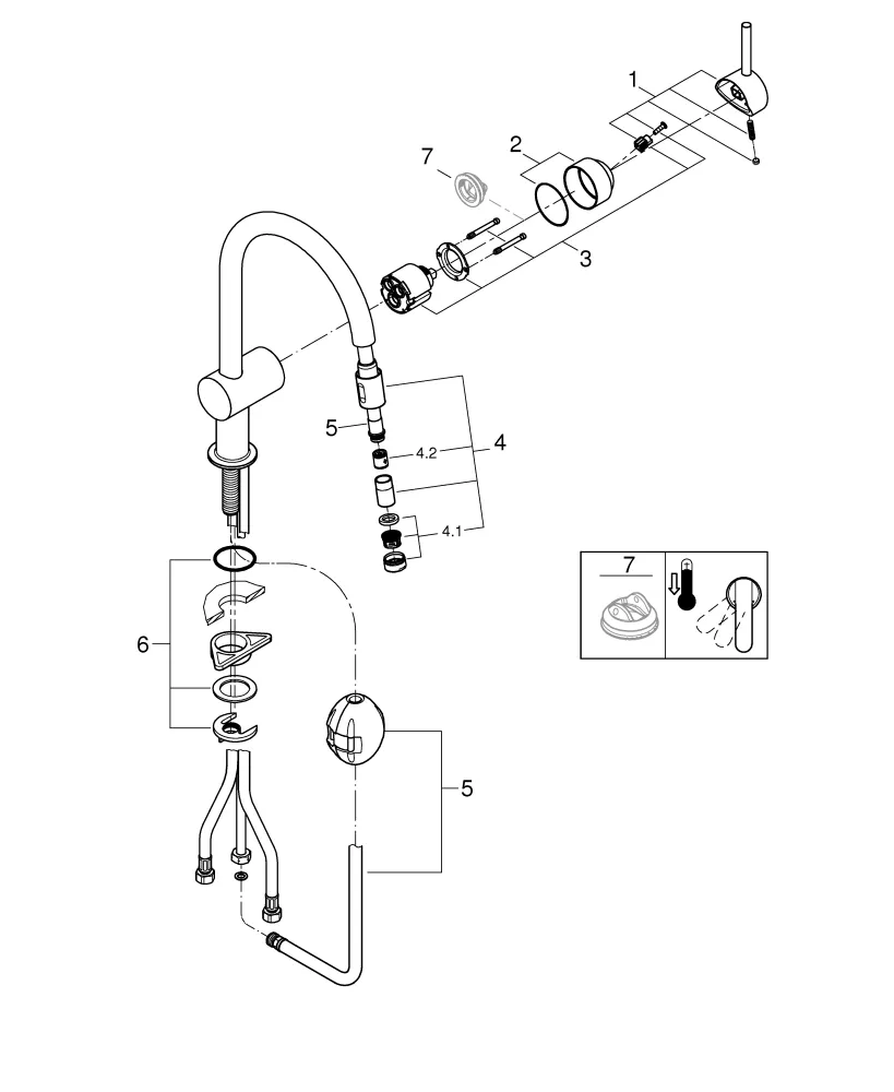 Einhand-Spültischbatterie Minta 32918, C-Auslauf, Einlochmontage, herausziehbarer Mousseurauslauf, eigensicher, chrom