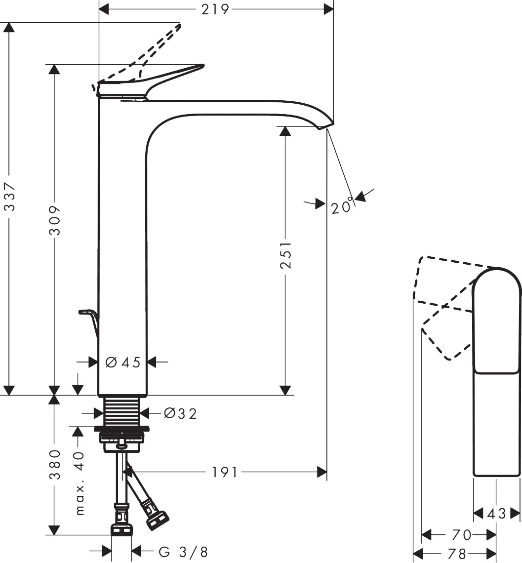 Hansgrohe Vivenis Einhebel-Waschtischmischer 250 CoolStart, Brushed Black Chrome, Ausladung 191 mm, Auslaufhöhe 251 mm