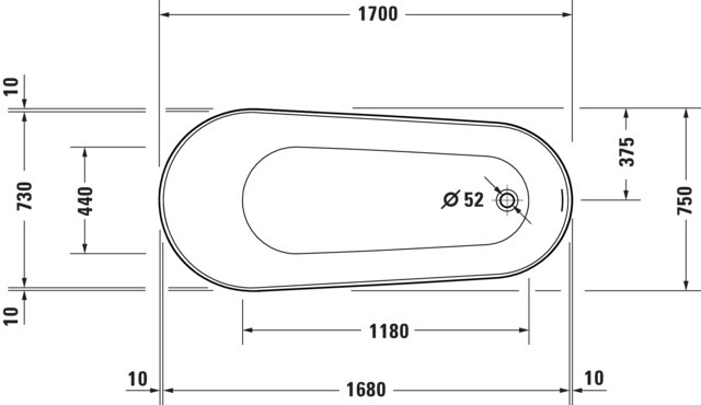 Duravit Badewanne „DuraFaro“ freistehend oval 170 × 75 cm 