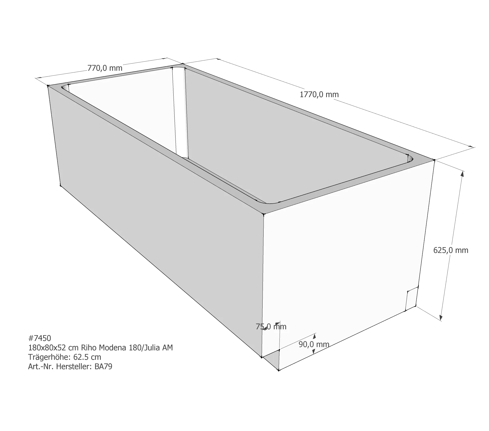 Badewannenträger für Riho Modena 180 180 × 80 × 52 cm Badewannenträger für Riho Modena 180 180 × 80 × 52 cm