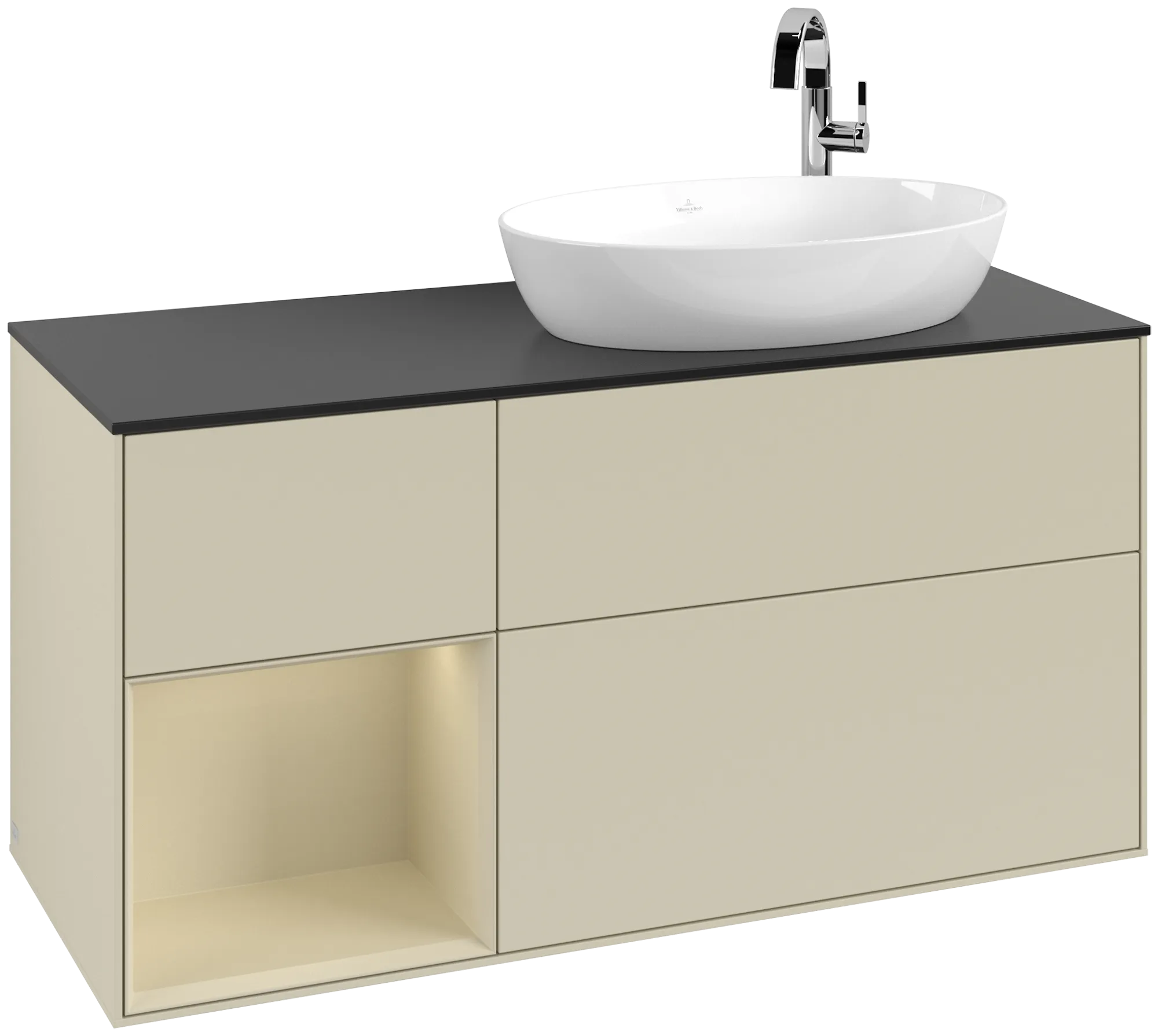 Villeroy & Boch Finion Waschbeckenunterschrank G92, 1200x603x501mm, Silk Grey Matt Lacquer / Glass Black Matt