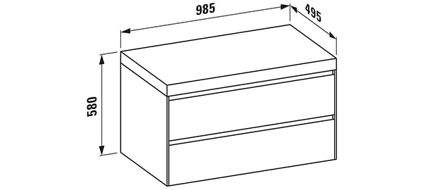 Waschtischunterbau+Waschtischplatte (MODULAR SYSTEM) LANI 495x985x580 ohne Ausschnitt Abdeckplatte 65 mm (Farbe: .267 wildeiche), mit 2 Schubladen integrierter Griffleiste Vollauszug und Soft-Close weiß matt