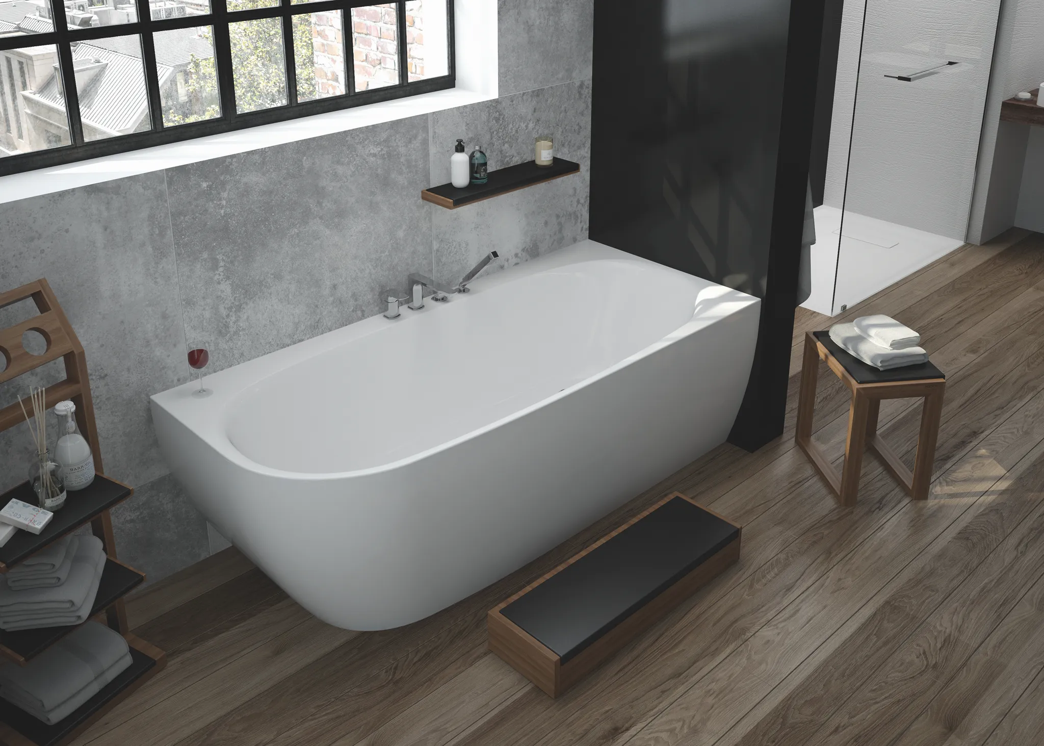 Hoesch iSensi Eck 1700x750 Monolith rechts mit Überlaufschlitz, fester Schürze Hoesch iSensi Eck 1700x750 Monolith rechts mit Überlaufschlitz, fester Schürze