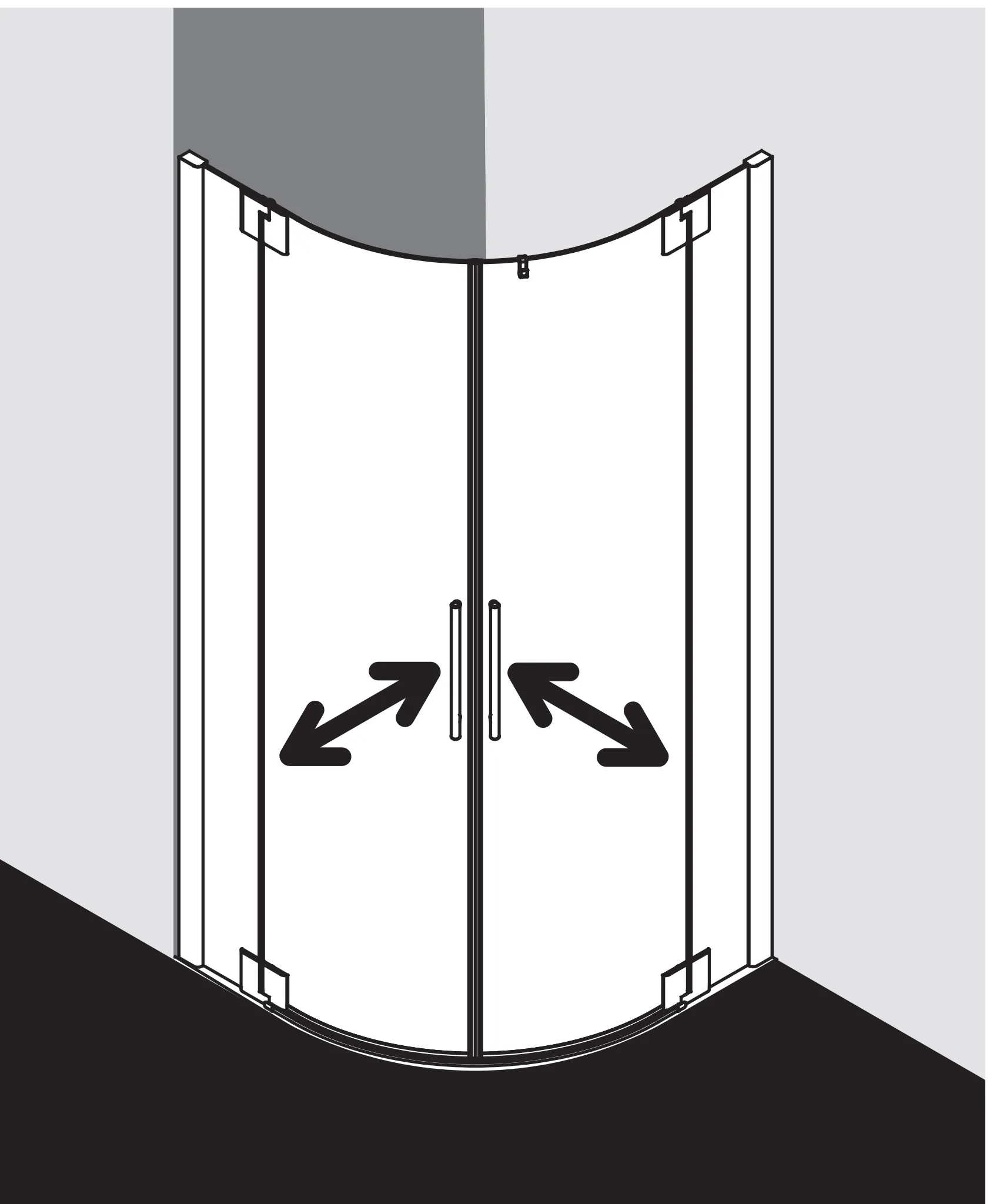 PASA XP PXP55 Viertelkreis-Duschkabine (Pendeltüren mit Festfeldern), Höhe 1850 mm, Wanneneinbaumaß 980-1010 mm, Breitenverstellmaß 970-1000 mm, Glasaußenkante 955-985 mm, Farbe Silber Mattglanz, Glas ESG Klar PASA XP PXP55 Viertelkreis-Duschkabine (Pendeltüren mit Festfeldern), Höhe 1850 mm, Wanneneinbaumaß 980-1010 mm, Breitenverstellmaß 970-1000 mm, Glasaußenkante 955-985 mm, Farbe Silber Mattglanz, Glas ESG Klar