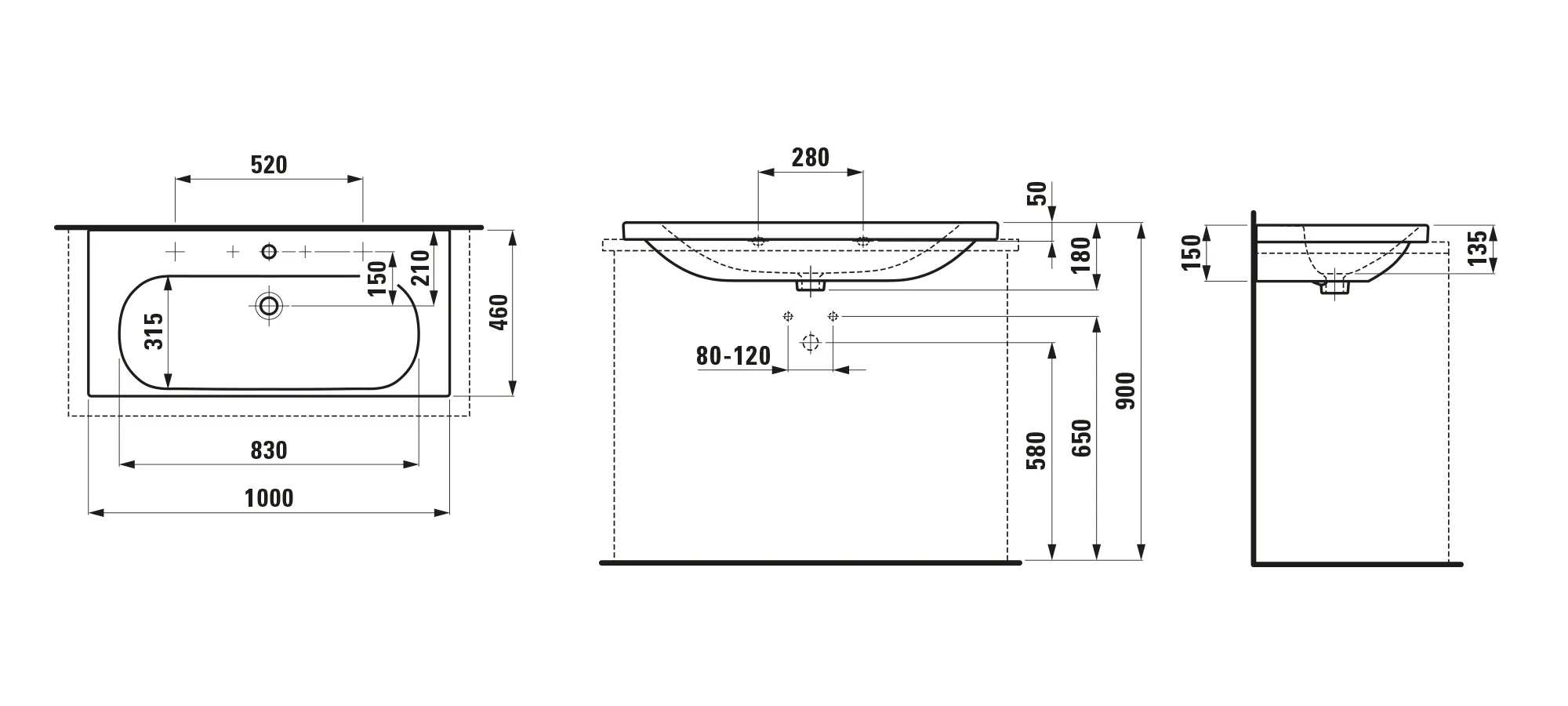 Aufsatzwaschtisch LUA 460x1000x180 1 Hahnloch mit Überlauf weiß Aufsatzwaschtisch LUA 460x1000x180 1 Hahnloch mit Überlauf weiß