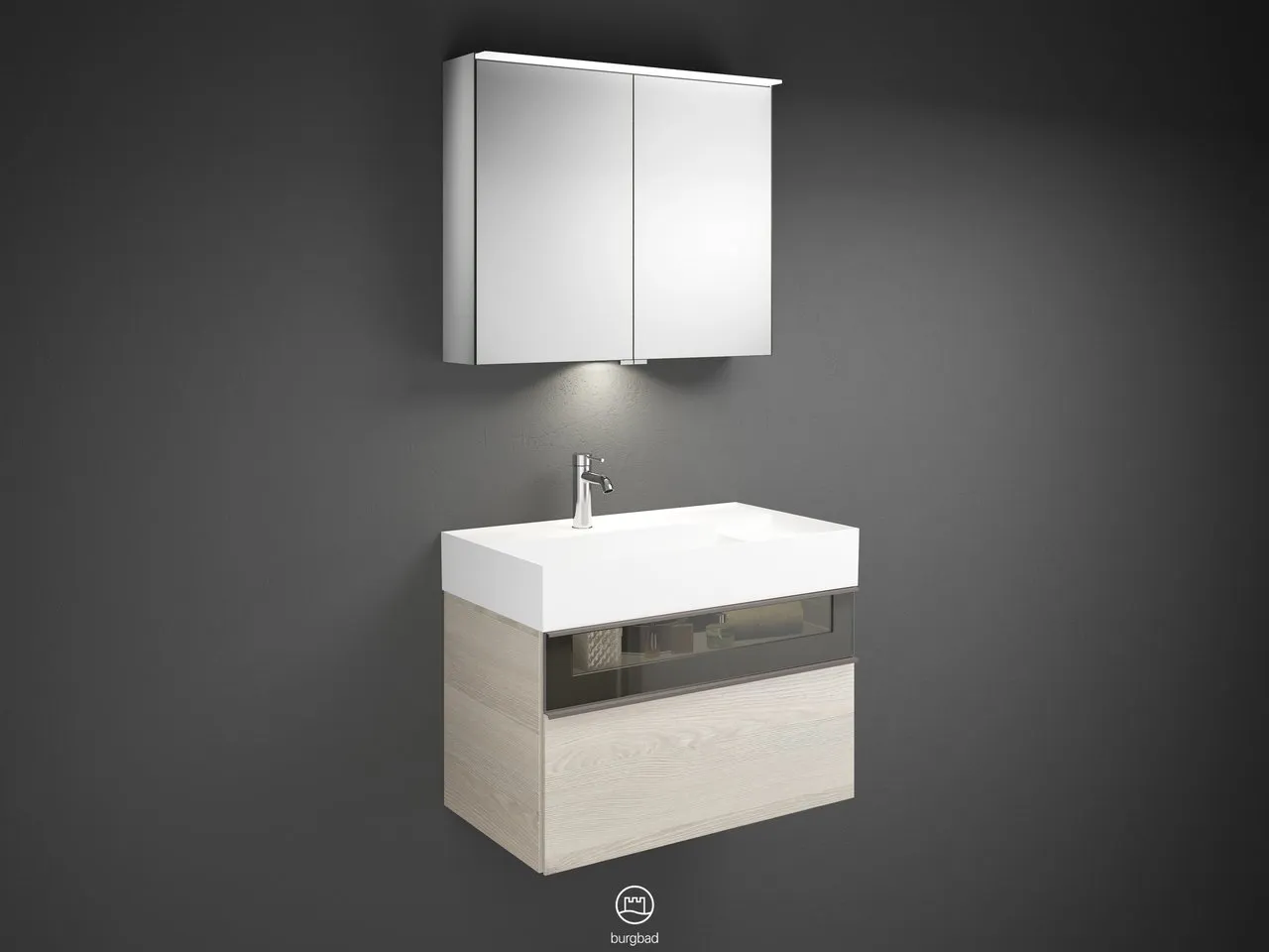 burgbad Yumo SFLA082 Badmöbelset Spiegelschrank mit Mineralguss-Waschtisch burgbad Yumo SFLA082 Badmöbelset Spiegelschrank mit Mineralguss-Waschtisch