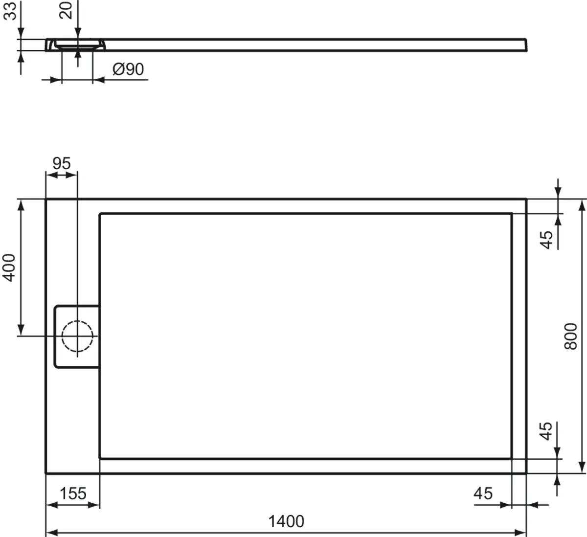 Ideal Standard Duschwanne „UltraFlatSi.life“ 80 × 140 cm in Carraraweiß