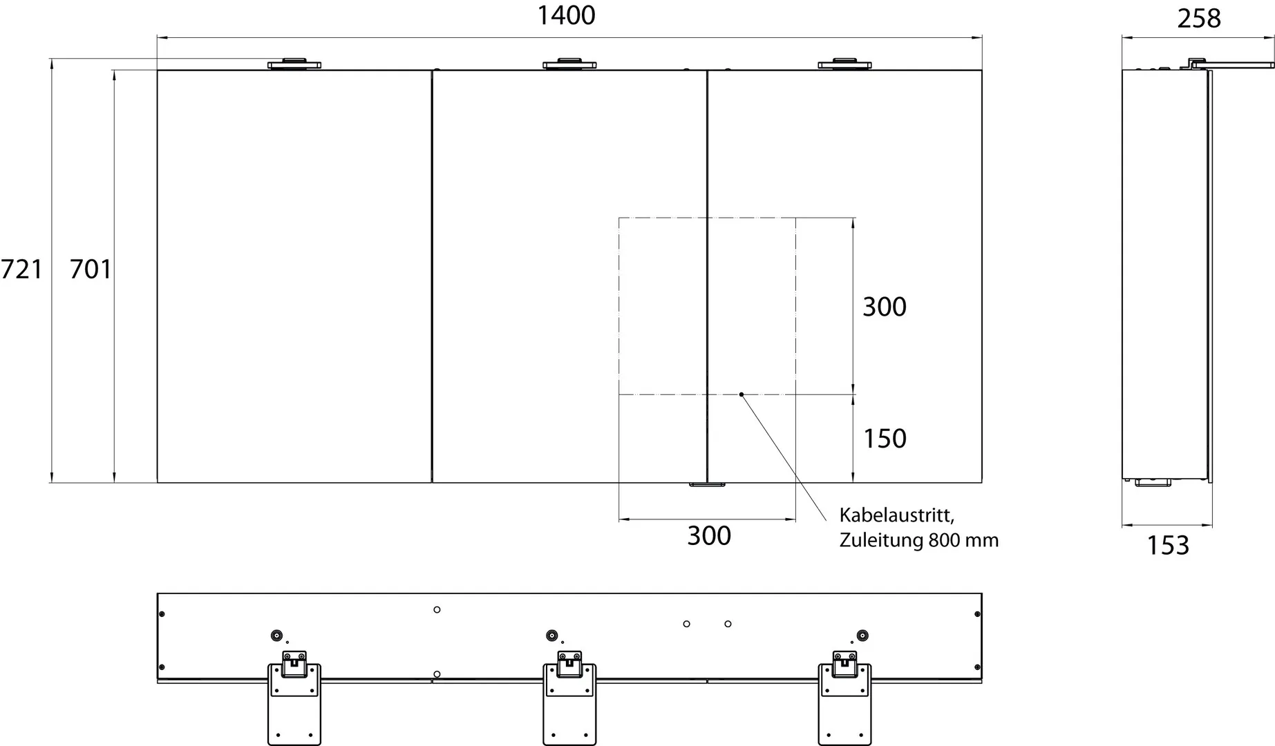 Lichtspiegelschrank pure II LED-Leuchte, Aufputz, mit Waschtischbeleuchtung, 3 Türen, 1400mm