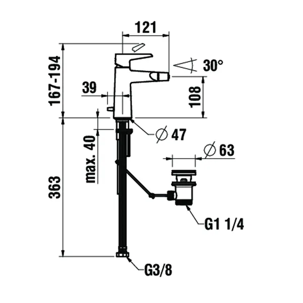 Laufen Einhebel-Bidetmischer PURE Festauslauf 121mm Ablaufventil PVD gebürstet Laufen Einhebel-Bidetmischer PURE Festauslauf 121mm Ablaufventil PVD gebürstet