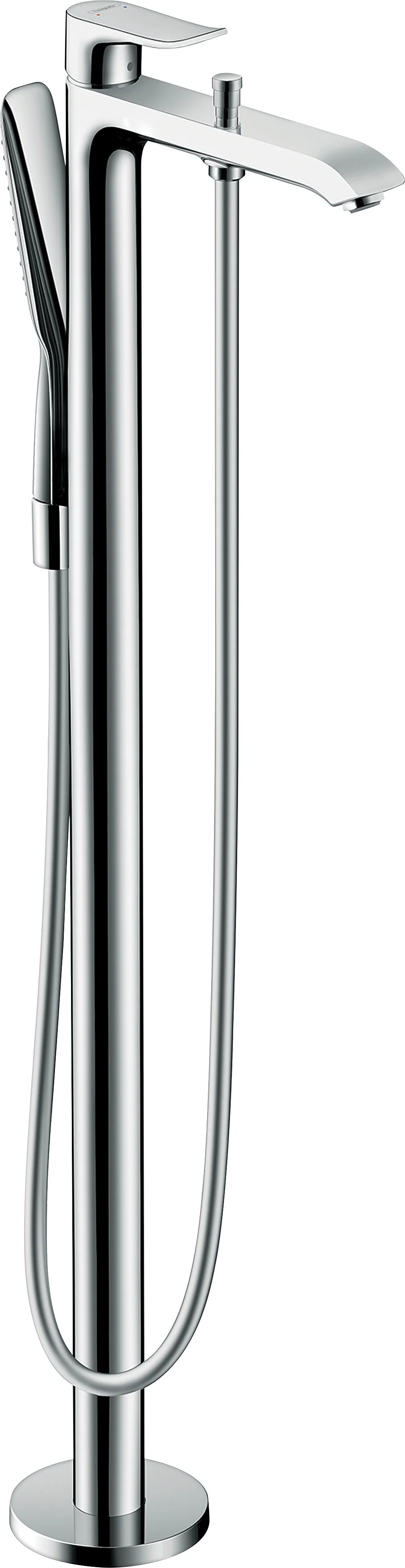 Hansgrohe Metris Einhebel-Wannenmischer bodenstehend, Chrom, Ausladung 209 mm, Keramikmischsystem, RainAir-Handbrause