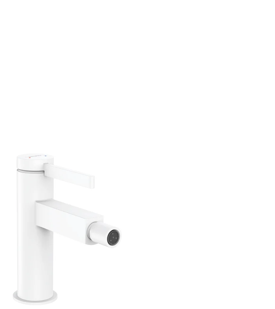 Hansgrohe Bidetmischer Finoris, Einhebel-Bidetmischer mit Push-Open Ablaufgarnitur, Mattweiß, Ausladung 129 mm, Auslaufhöhe 99 mm