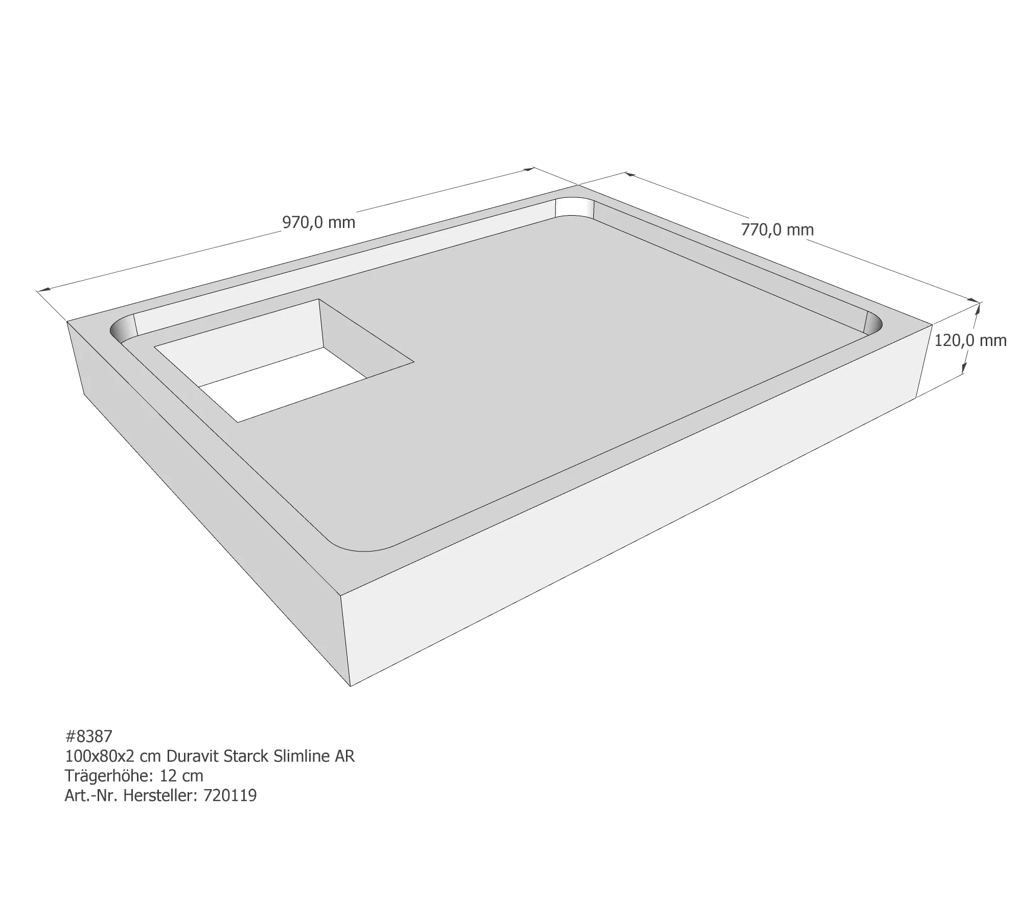 Duschwannenträger für Duravit Starck Slimline 100 × 80 × 2 cm