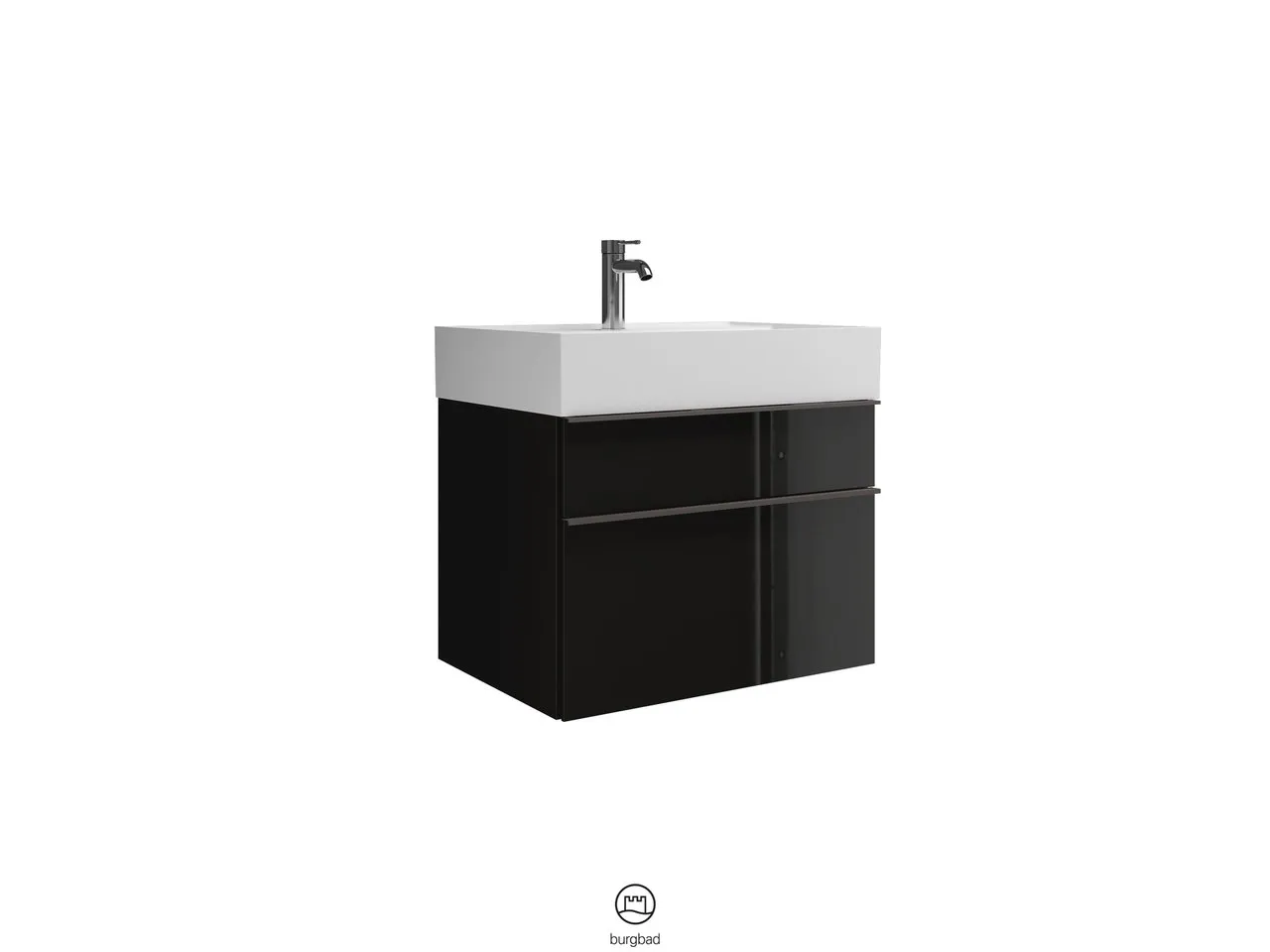 Mi-Waschtisch inkl. WTU Yumo von burgbad – 470x665x610 mm, Mineralguss, 1 Schublade oben, 350 mm Auszug unten, cleanFlow