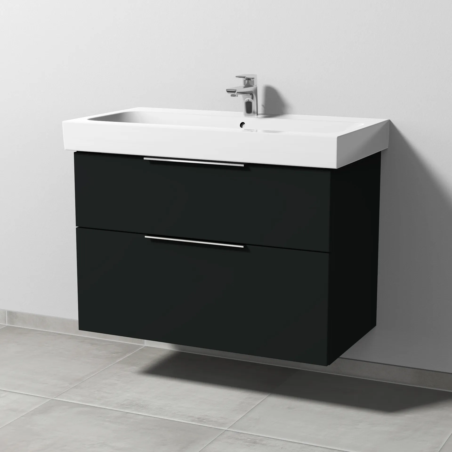 Sanipa Waschtischunterschrank „3way“ passend zu Keramik-Waschtische iCon von Geberit 850 × 593 × 462 mm in Vulkan (matt), Becken mittig