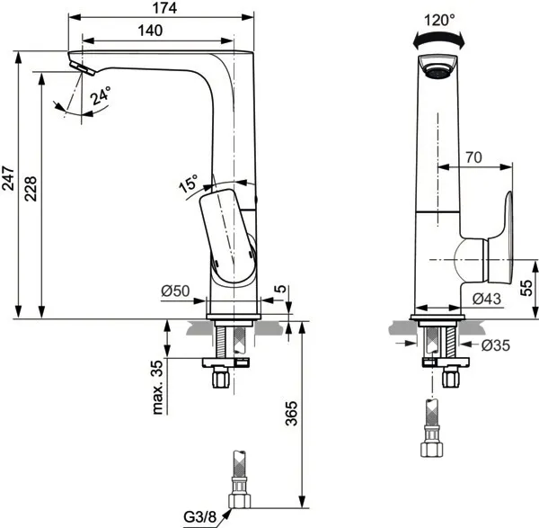 Einhand-Waschtischarmatur „ConnectAir“ Ausladung 174 mm in Chrom