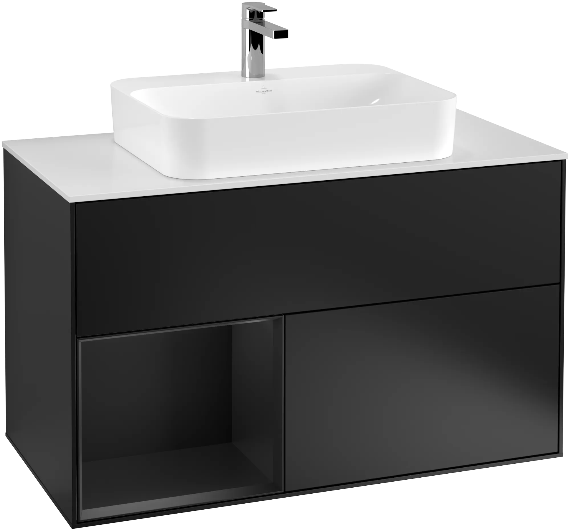 Villeroy & Boch Waschbeckenunterschrank Finion F36, 1000x603x501 mm, Black Matt Lacquer, mit Beleuchtung und SoftClosing Villeroy & Boch Waschbeckenunterschrank Finion F36, 1000x603x501 mm, Black Matt Lacquer, mit Beleuchtung und SoftClosing
