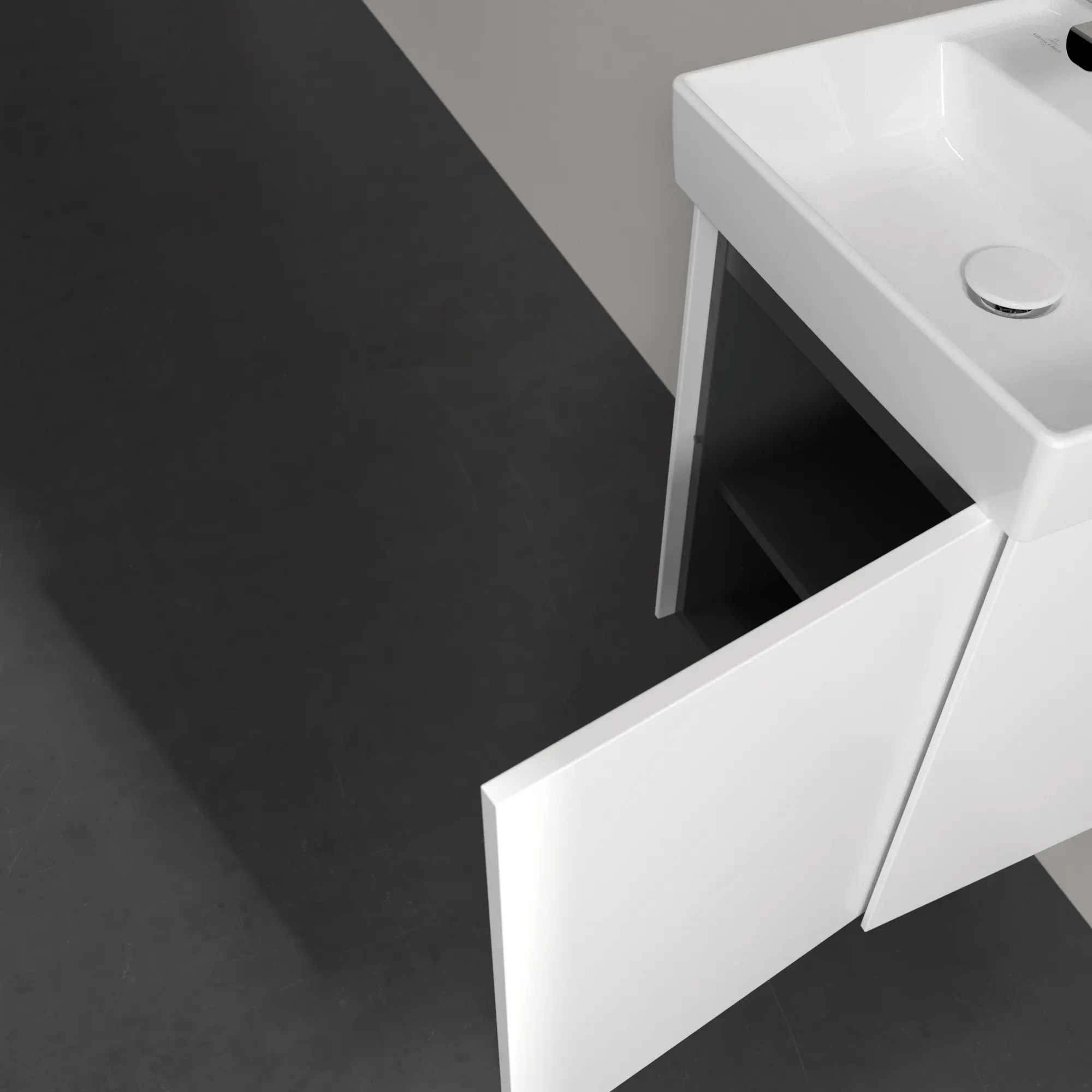 Villeroy & Boch Waschtischunterschrank mit Tür „Collaro“ 410 × 546 × 344 mm Weiß Matt, für Becken mittig, Anschlag rechts, ohne Beleuchtung Villeroy & Boch Waschtischunterschrank mit Tür „Collaro“ 410 × 546 × 344 mm Weiß Matt, für Becken mittig, Anschlag rechts, ohne Beleuchtung