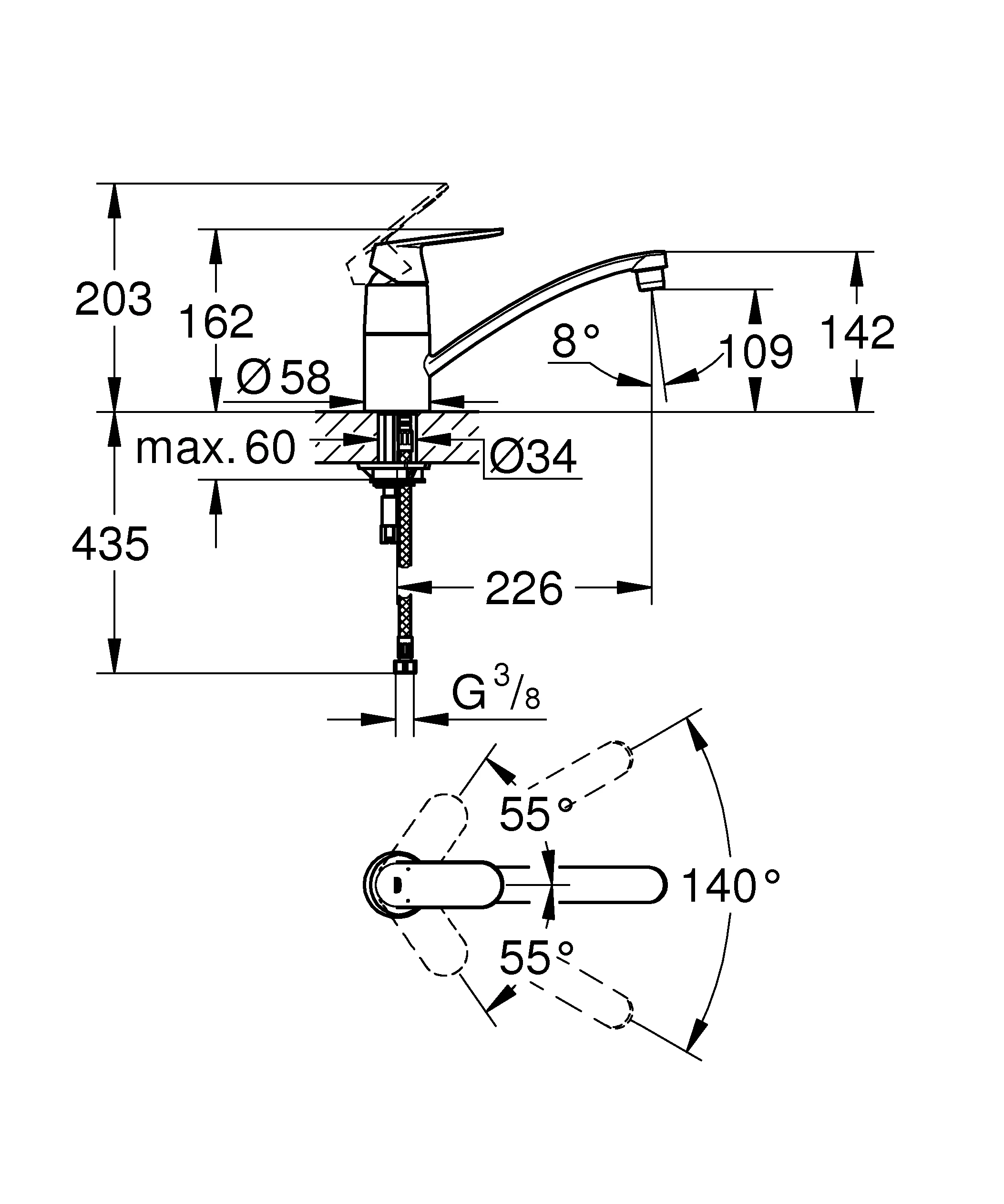 Einhand-Spültischbatterie Eurosmart Cosmopolitan 32842, Einlochmontage, flacher Auslauf, chrom