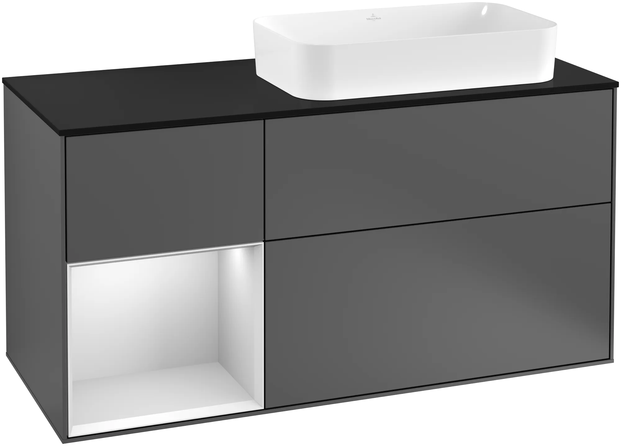 Villeroy & Boch Finion Waschbeckenunterschrank G27, anthrazit matt lackiert / weiss matt lackiert / glas schwarz matt