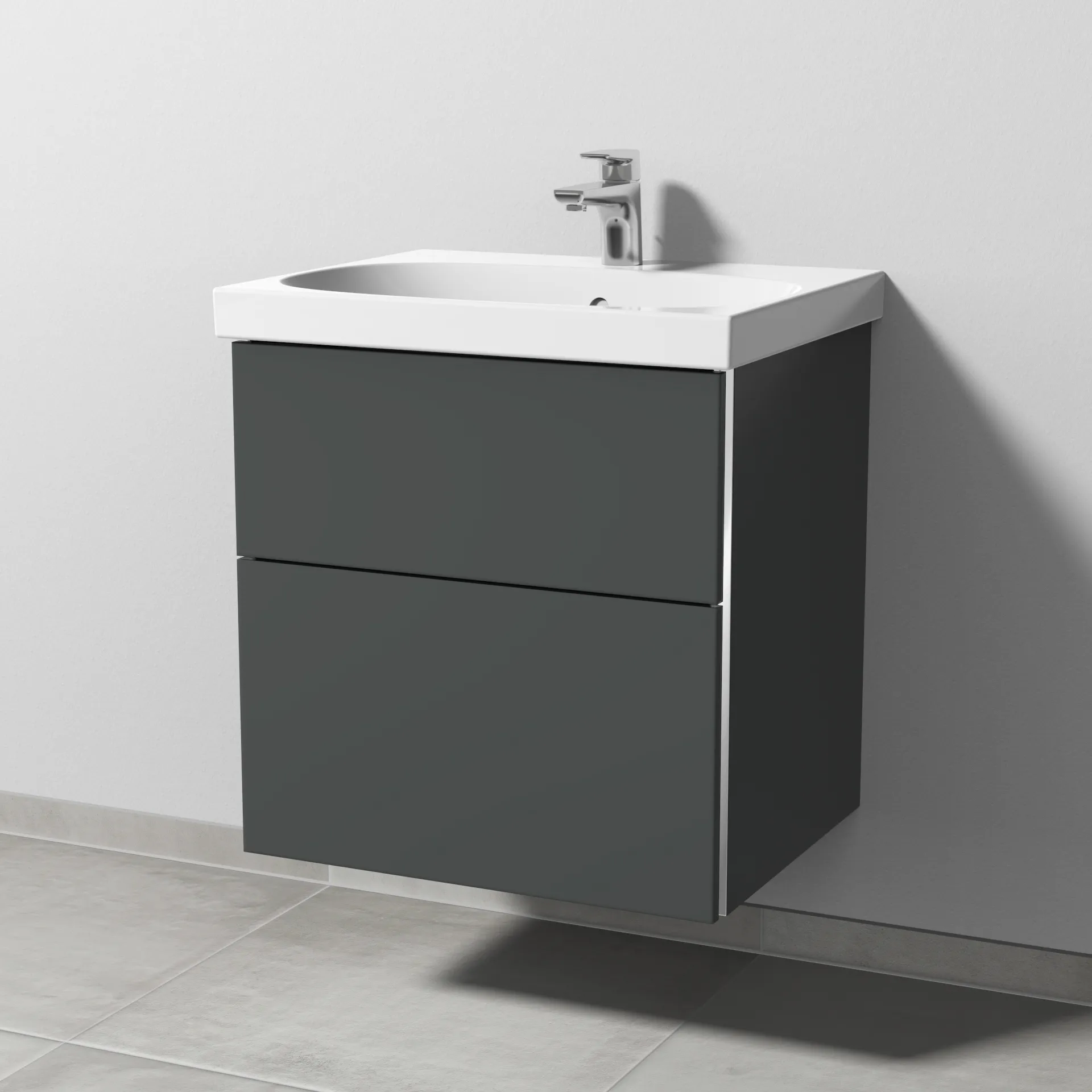 Sanipa Waschtischunterschrank „3way“ 570 × 586 × 467 mm in Anthrazit (matt), mit Hahnlochbohrung, Becken mittig Sanipa Waschtischunterschrank „3way“ 570 × 586 × 467 mm in Anthrazit (matt), mit Hahnlochbohrung, Becken mittig