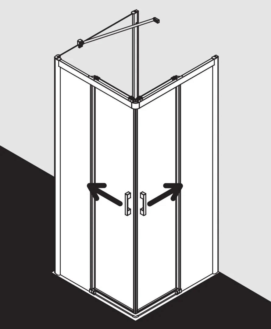 Kermi Duschtür Eckeinstieg 2-teilig (Gleittüren bodenfrei) Halbteil links „PEGA“ Glas Klar, Profile Silber Hochglanz, BV: 770 - 790 mm GAK: 755 - 775 mm WE: 780 - 800 mm H: 1850 mm