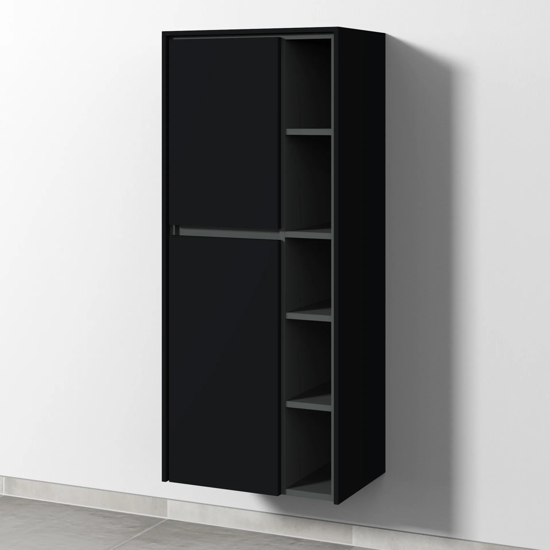 Sanipa Stauraumschrank „Twiga“ 525 × 1241 × 350 mm in Schwarz (matt), Anschlag links, ohne Beleuchtung