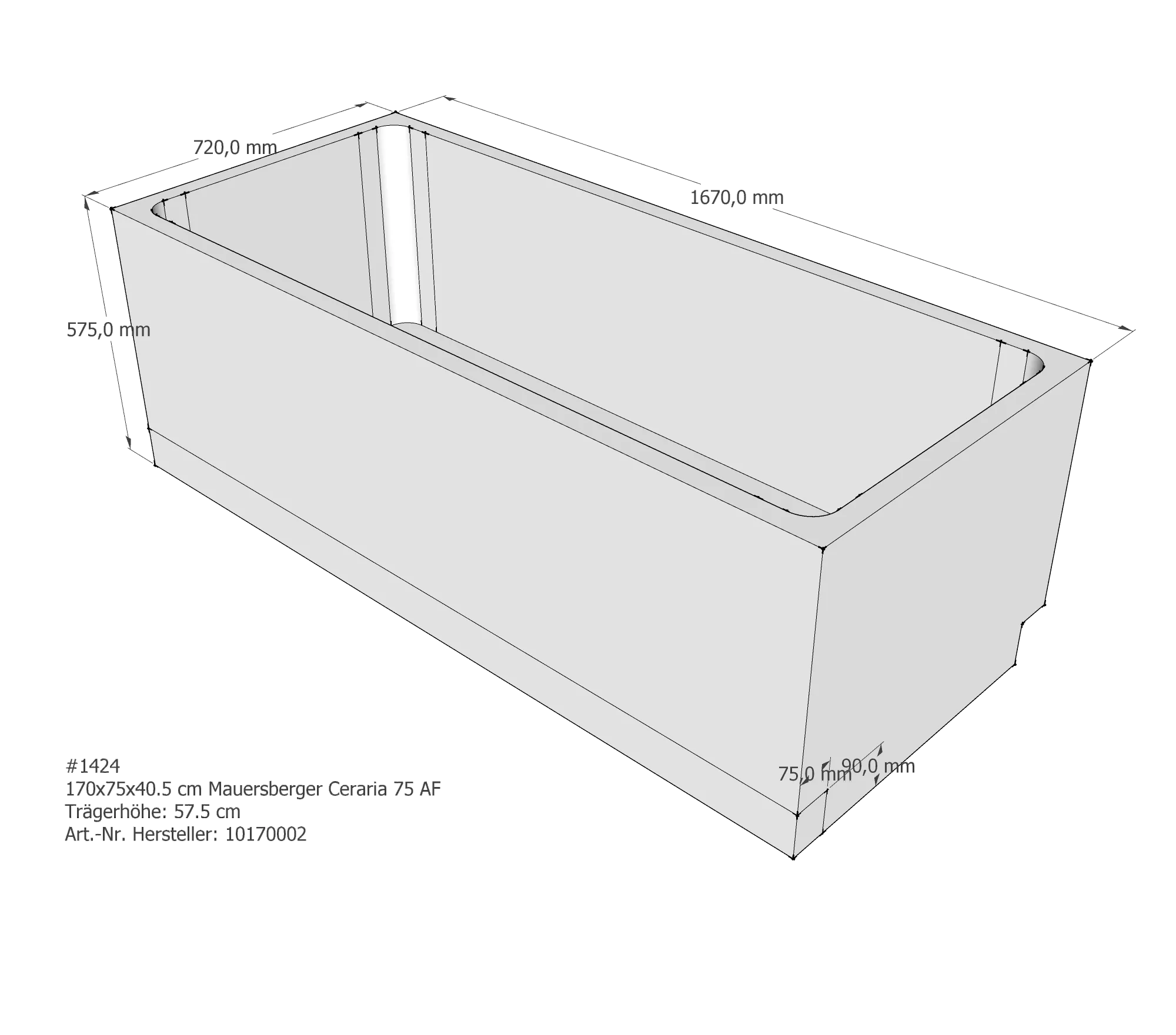 Badewannenträger passend für Mauersberger Ceraria 170 × 75 × 40,5 cm