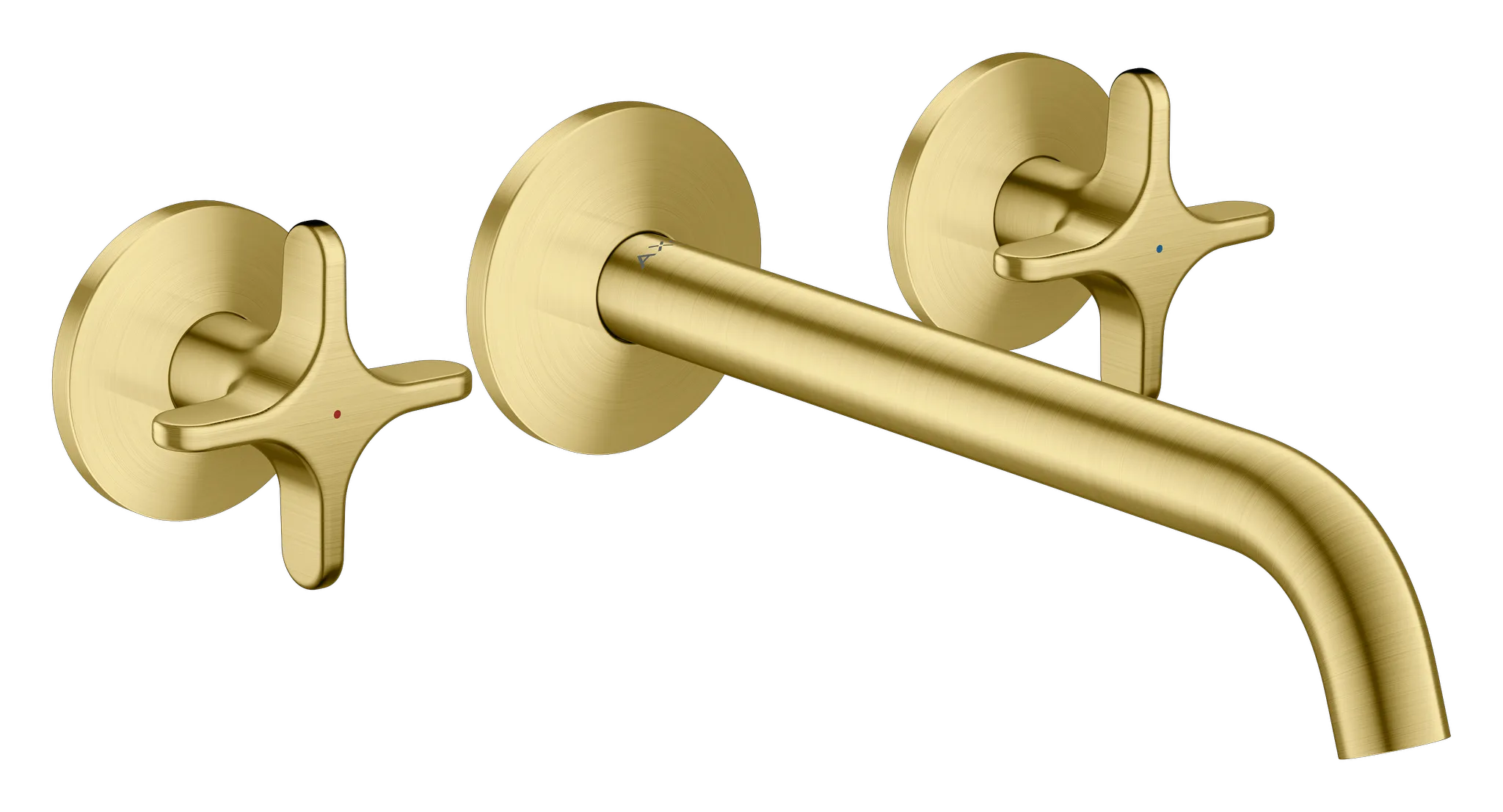 Hansgrohe AXOR One 3-Loch Waschtischarmatur Unterputz Wandmontage 220 mm Kreuzgriff Brushed Brass Hansgrohe AXOR One 3-Loch Waschtischarmatur Unterputz Wandmontage 220 mm Kreuzgriff Brushed Brass