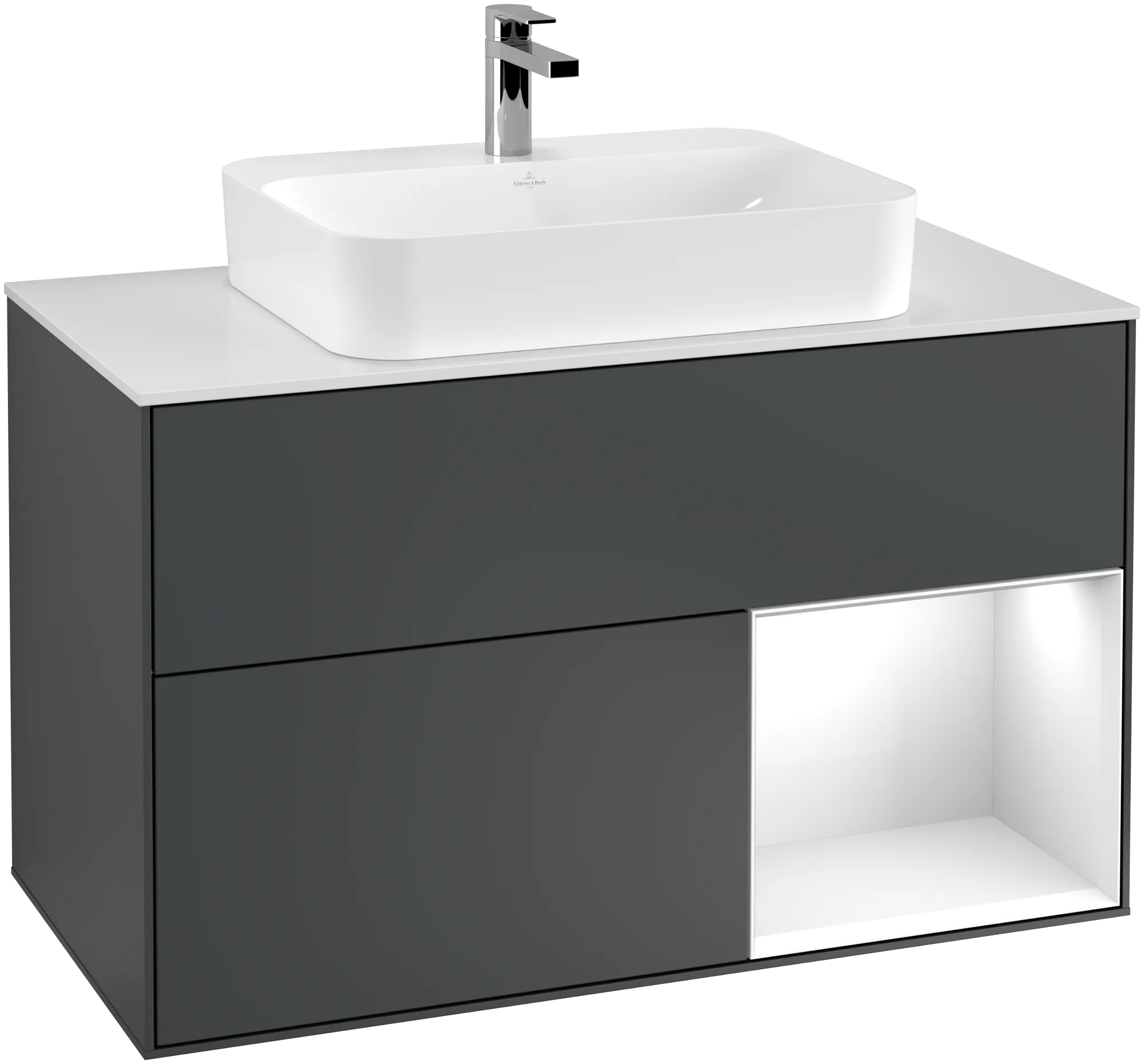 Villeroy & Boch Finion Waschbeckenunterschrank F37, 1000 x 603 x 501 mm, Midnight Blue Matt / Glossy White Lacquer
