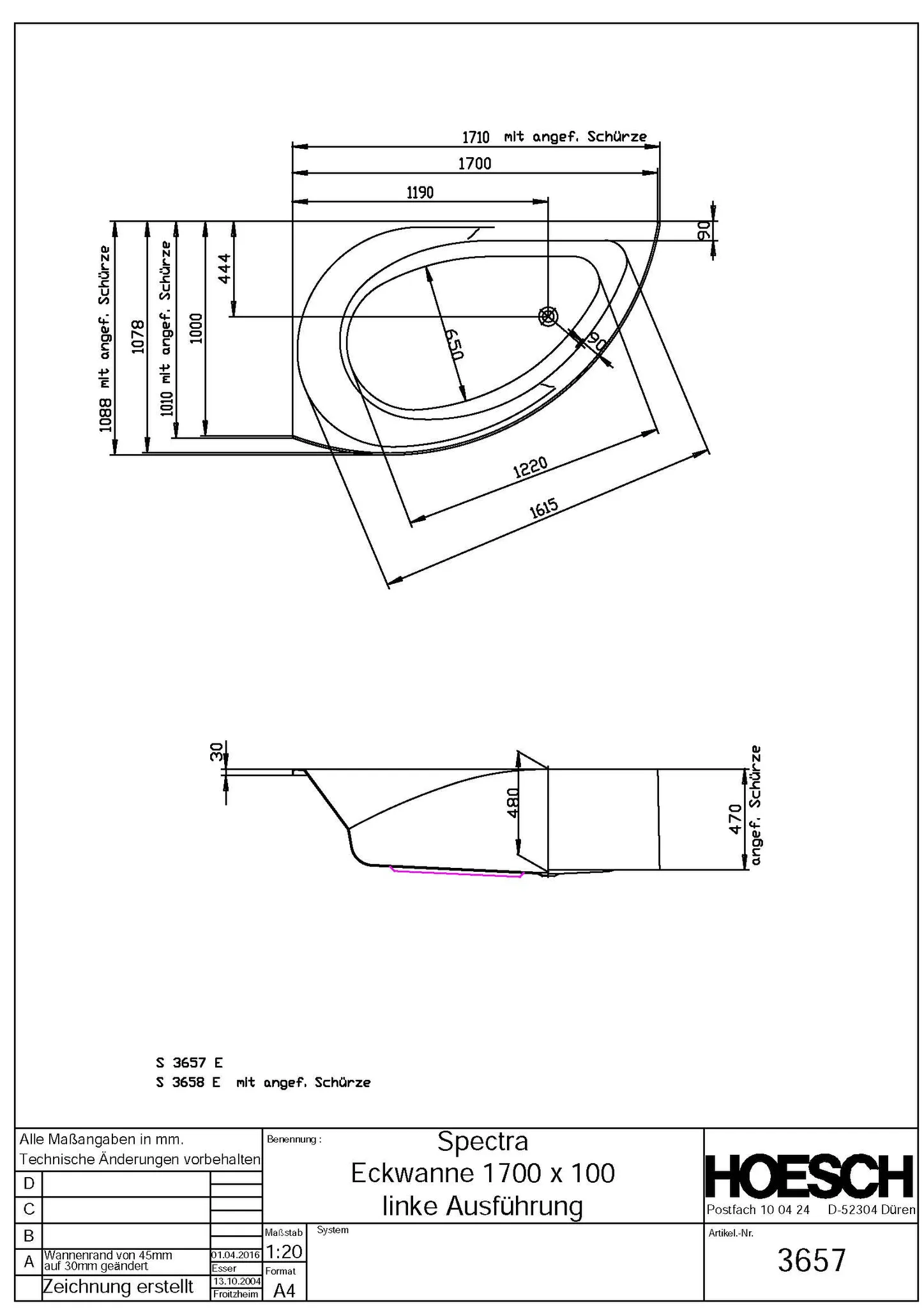 Hoesch Spectra Badewanne Eck 1700x1000 links ohne Schürze, Weiß Hoesch Spectra Badewanne Eck 1700x1000 links ohne Schürze, Weiß