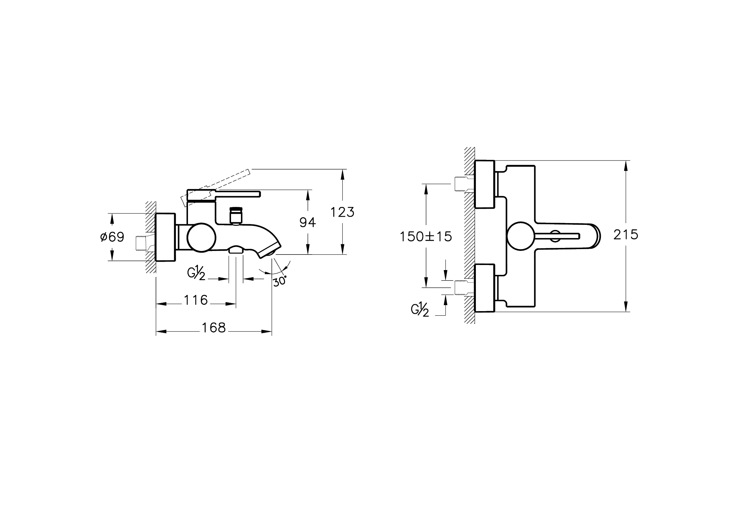Minimax Round Einhebel-Wannenfüll- und Brausearmatur Aufputzmontage Chrom
