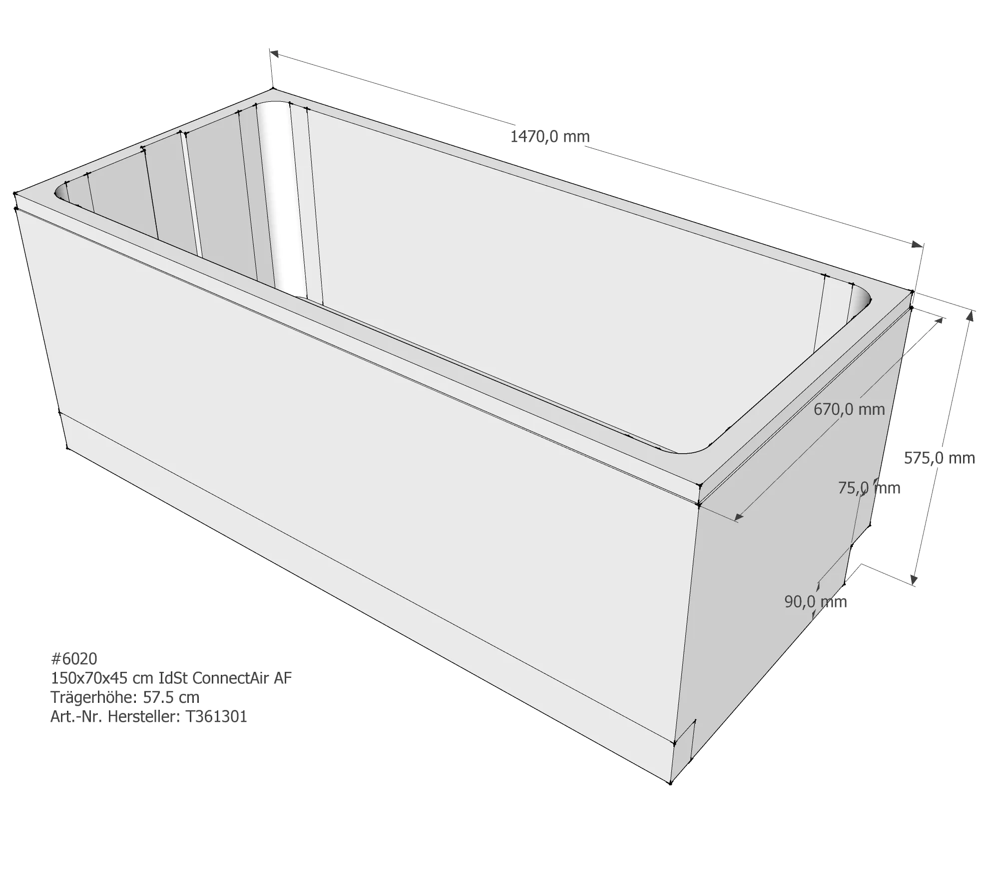 Badewannenträger passend für Ideal Standard Connect-Air 150 × 70 × 45 cm Badewannenträger passend für Ideal Standard Connect-Air 150 × 70 × 45 cm