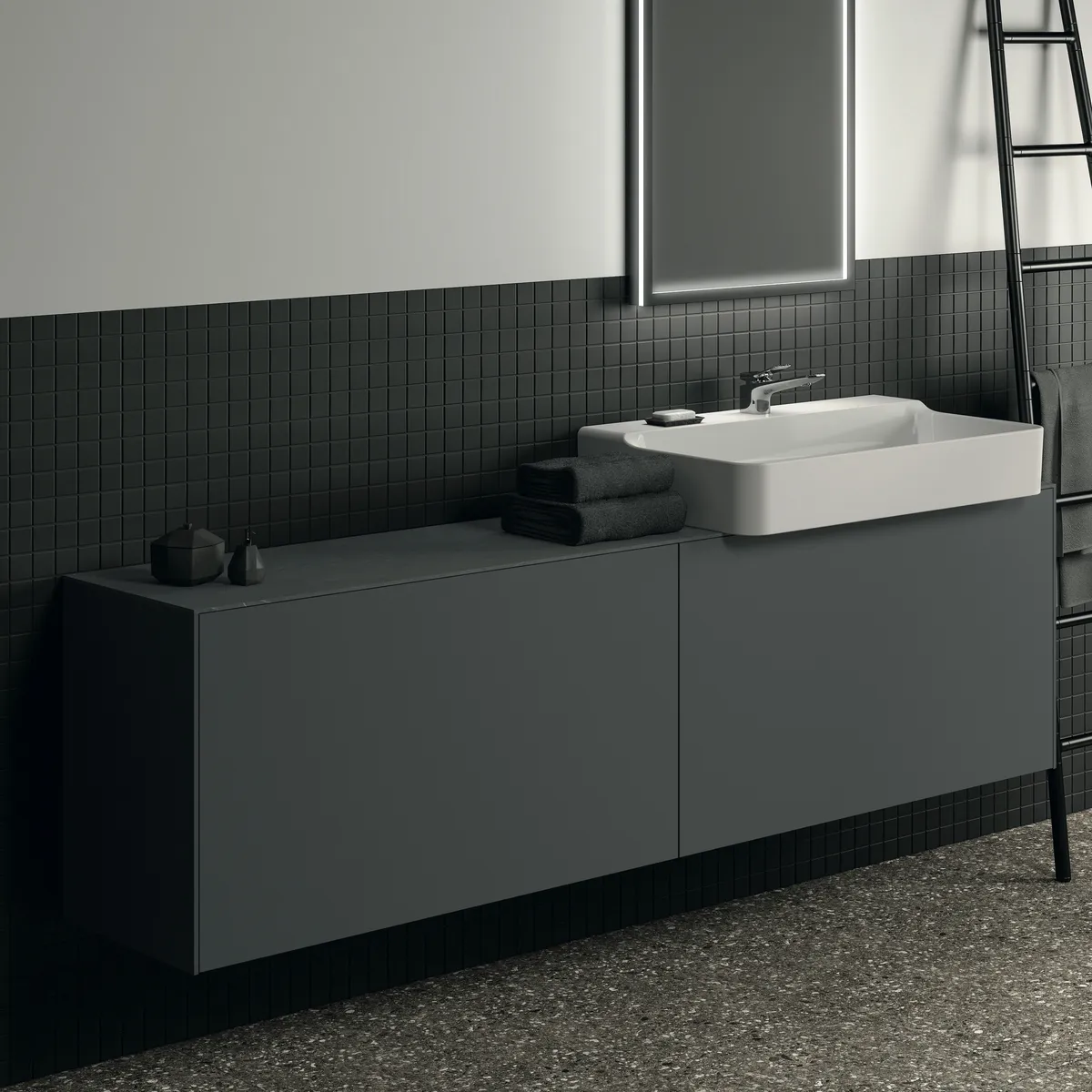 Ideal Standard Waschtischunterschrank „Conca“ 198,5 × 54 × 37,3 cm Anthrazit matt lackiert